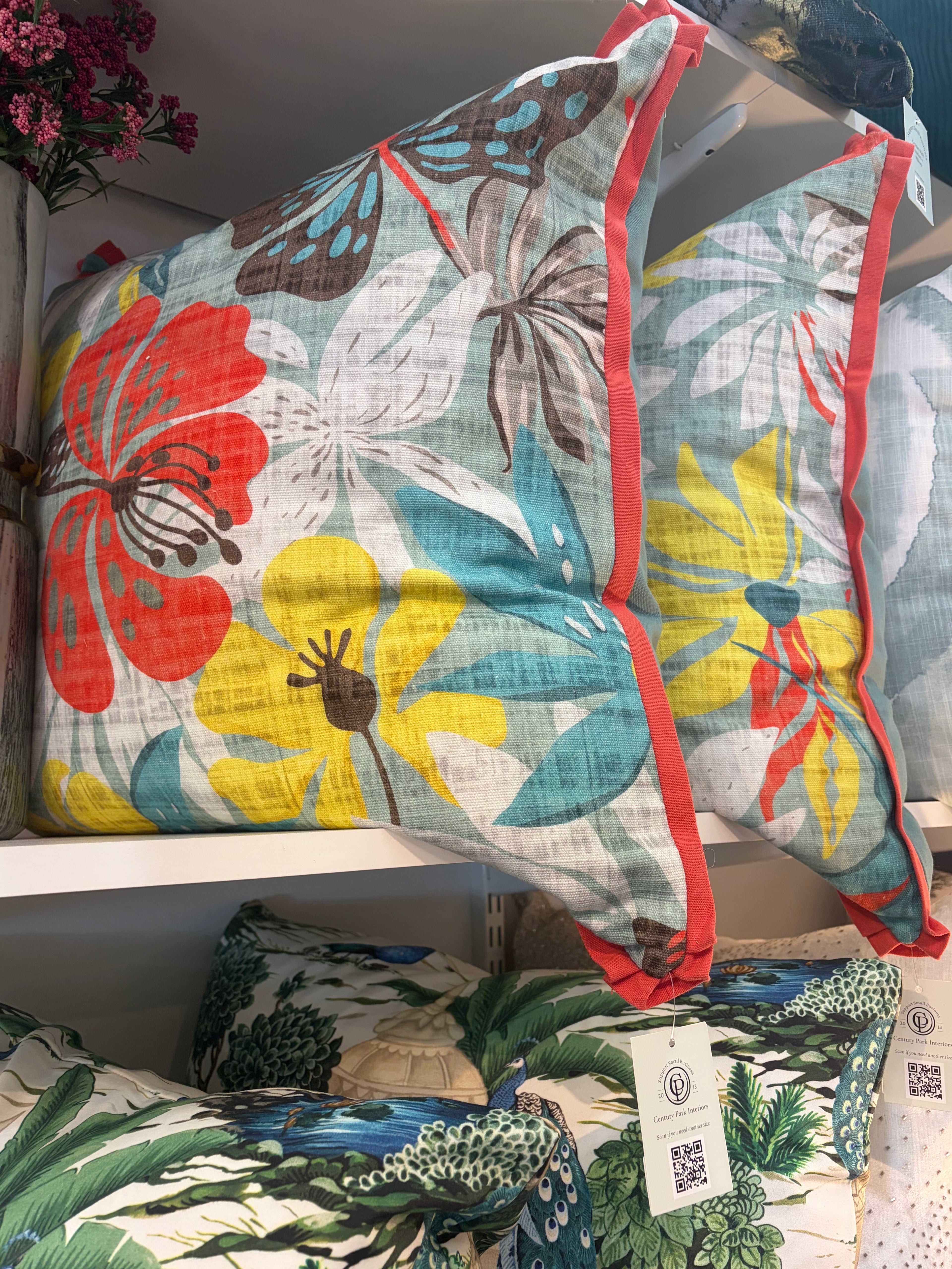 Coral edge floral pillows