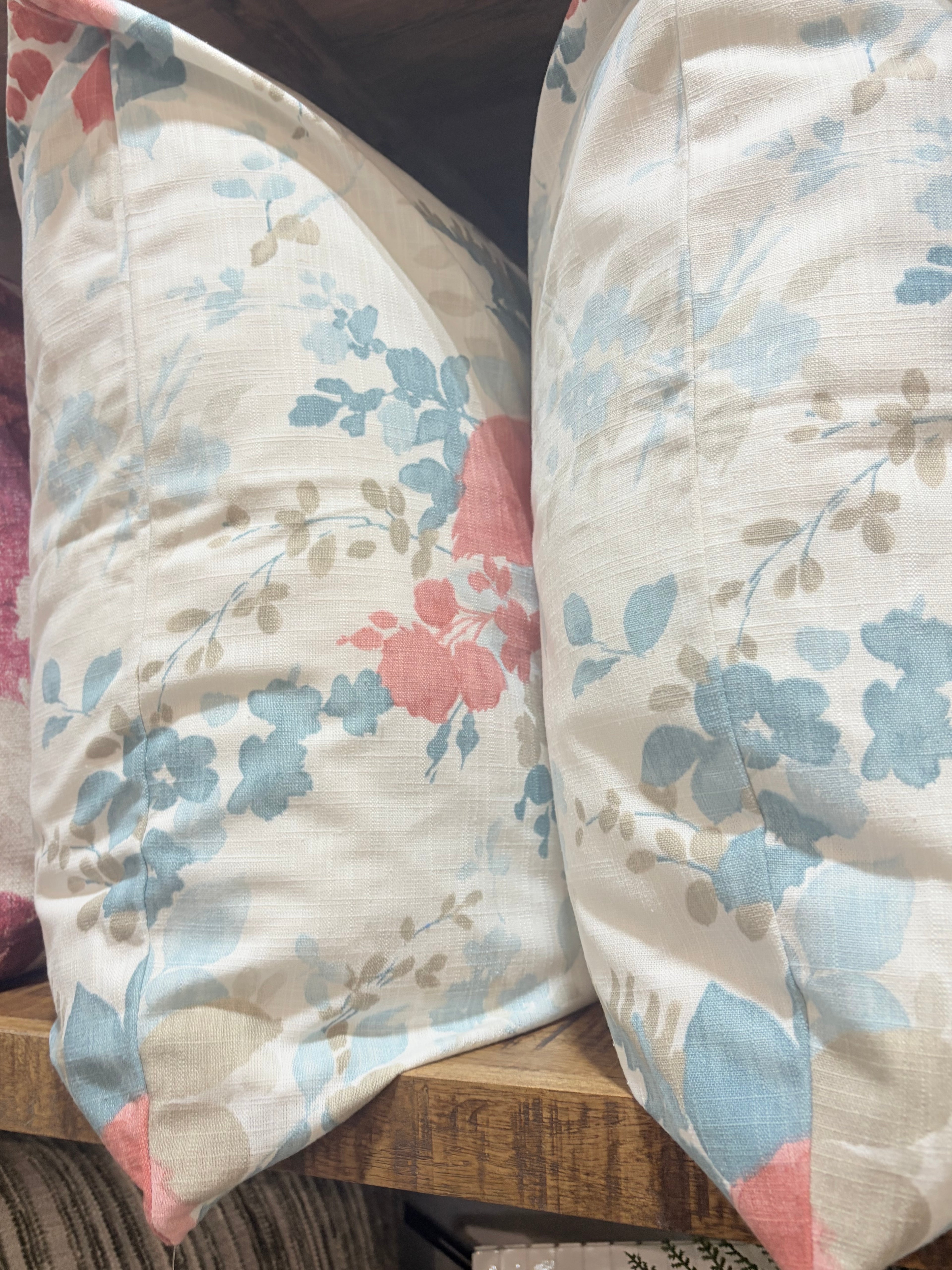 Coral and Blue floral Pillow