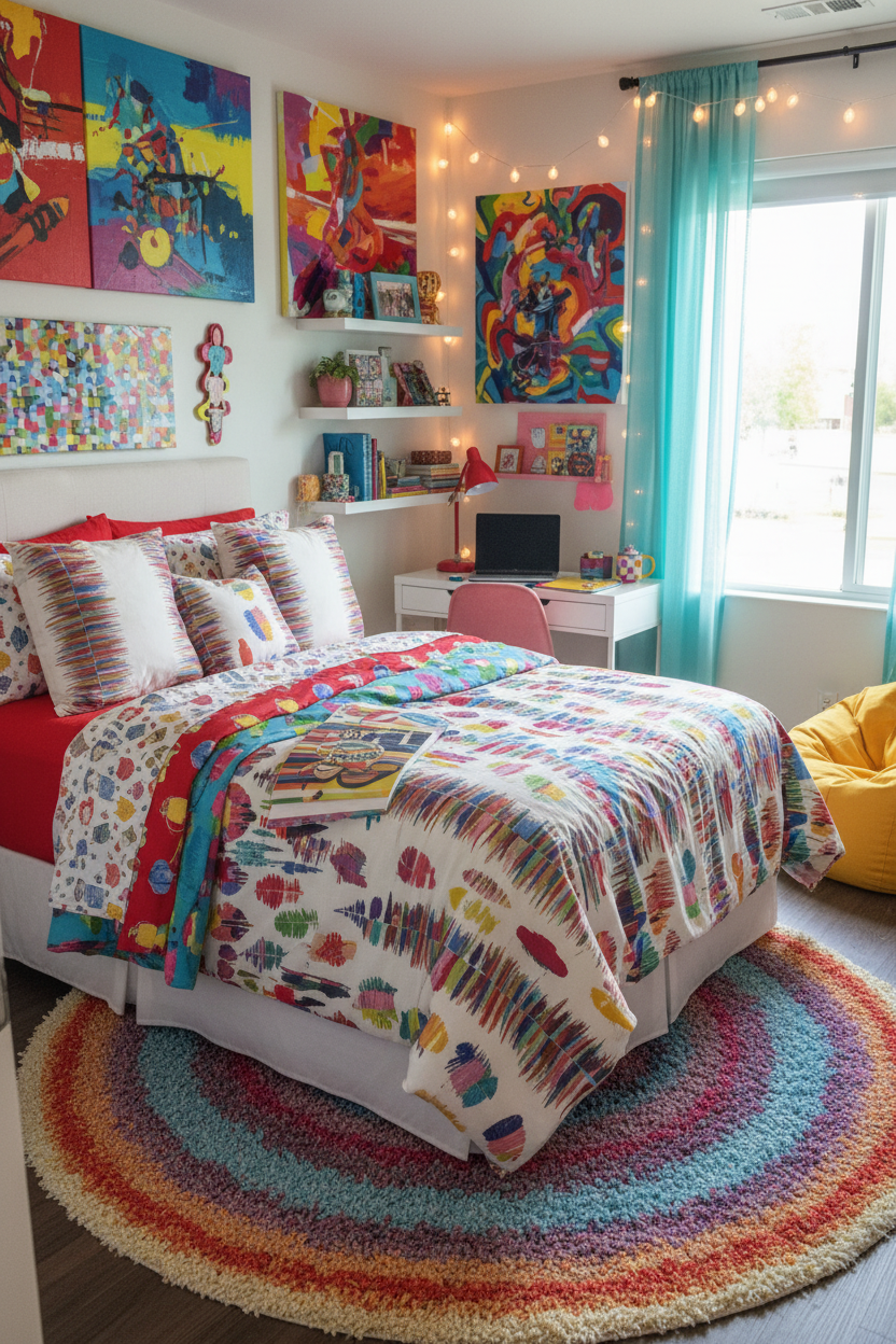 Embroidered Rainbow fun Pillow